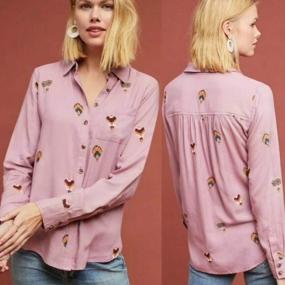 Anthropologie | Hot Air Balloon Embroidered Shirt